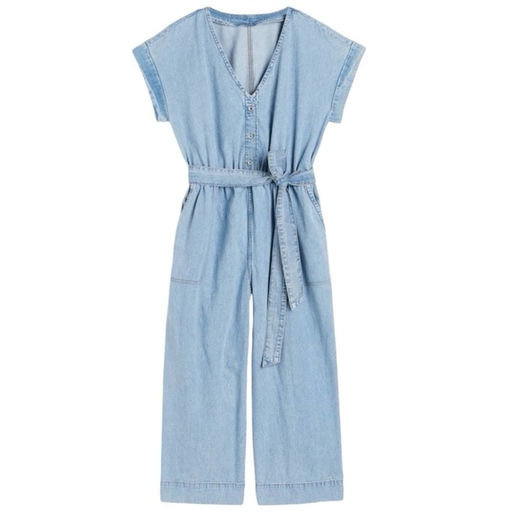 H&M Pants - H&M light wash denim wide leg v-neck jumpsuit